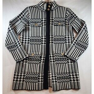 Anne Klein Sweater Jacket Size Small Black White Houndstooth Zip Pockets